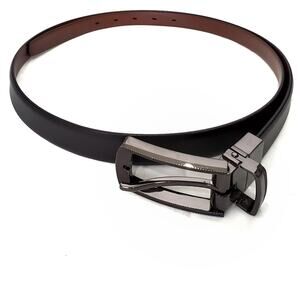 Black Leather Belt with Gunmetal Buckle